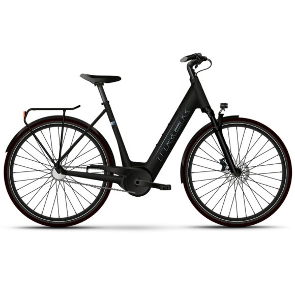 Bicicleta eléctrica TREK District+ 4 Lowstep Protector de cadena 400 Wh 2025 NEGRO S